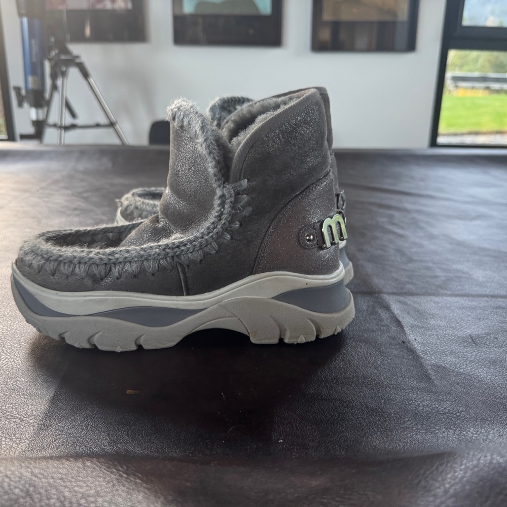 Mou Gray Winter Boots with Fur Trim